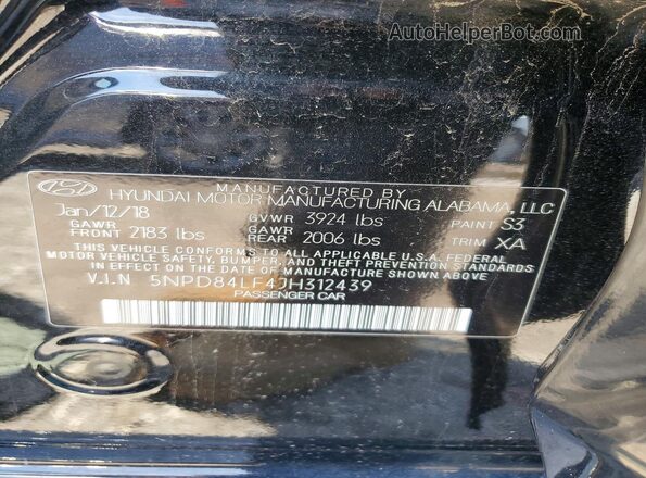 5NPD84LF4JH312439 2018 HYUNDAI ELANTRA Black Вид підкапотного простору