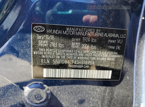 5NPD84LF4JH318984 2018 HYUNDAI ELANTRA Blue 