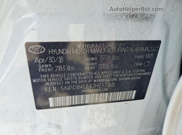 5NPD84LF4JH357168 2018 HYUNDAI ELANTRA White 