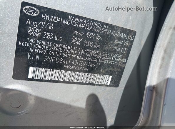 5NPD84LF4JH397749 2018 HYUNDAI ELANTRA Silver Вид підкапотного простору