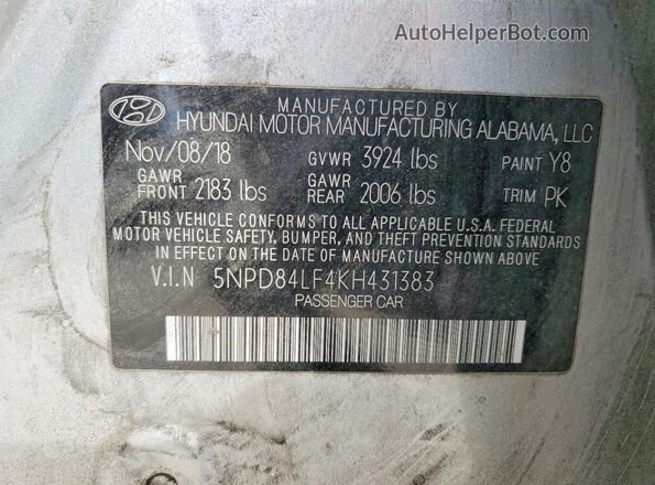 5NPD84LF4KH431383 2019 HYUNDAI ELANTRA Серебряный Вид подкапотного пространства
