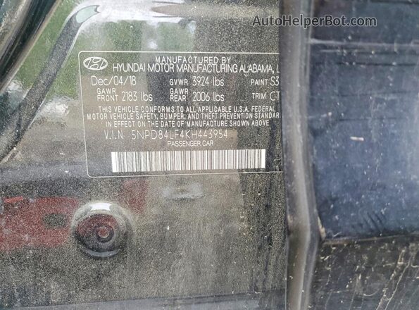 5NPD84LF4KH443954 2019 HYUNDAI ELANTRA Black ძრავის განყოფილების ხედი
