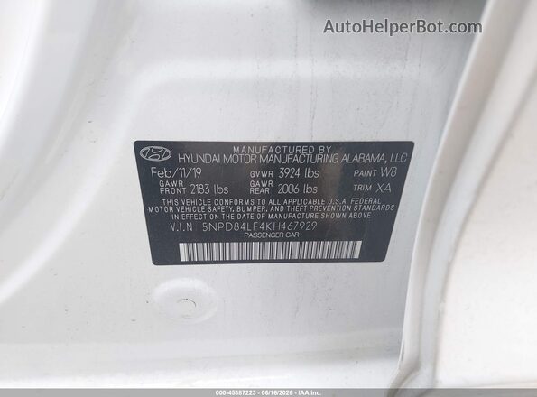 5NPD84LF4KH467929 2019 HYUNDAI ELANTRA White Շարժիչի բաժամունքի տեսք