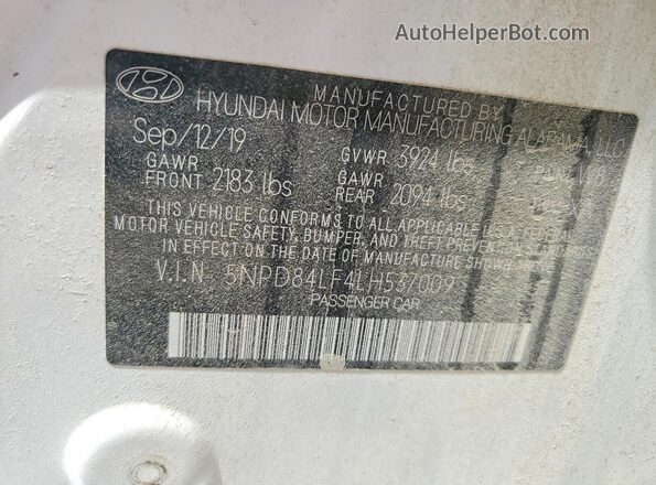 5NPD84LF4LH537009 2020 HYUNDAI ELANTRA Белый Вид подкапотного пространства