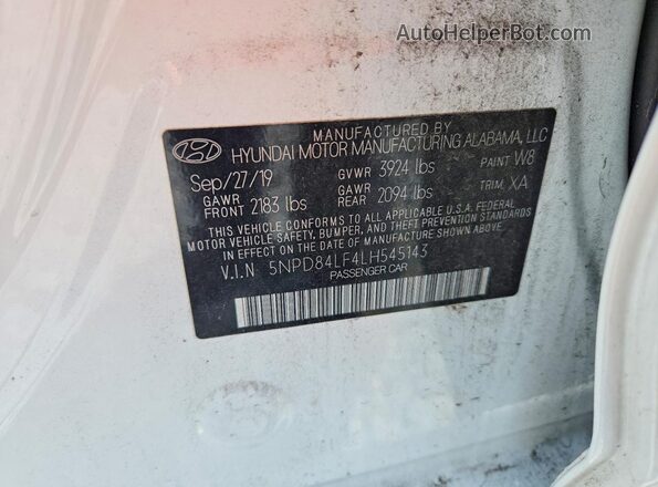 5NPD84LF4LH545143 2020 HYUNDAI ELANTRA White Vista del compartimento del motor