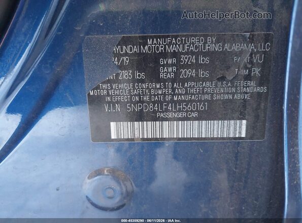 5NPD84LF4LH560161 2020 HYUNDAI ELANTRA Blue Շարժիչի բաժամունքի տեսք