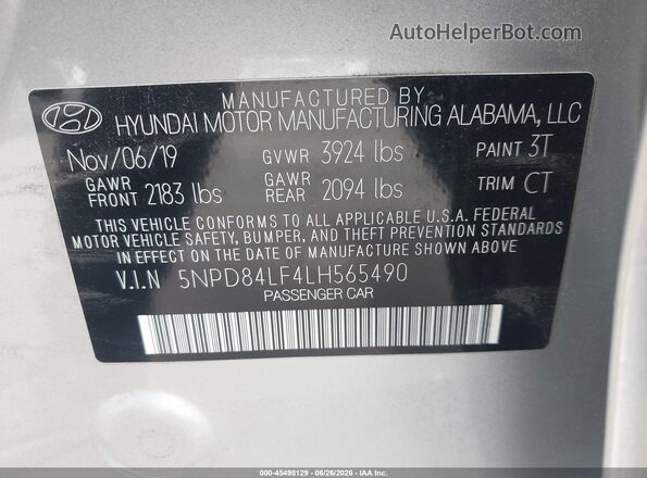 5NPD84LF4LH565490 2020 HYUNDAI ELANTRA Silver ძრავის განყოფილების ხედი