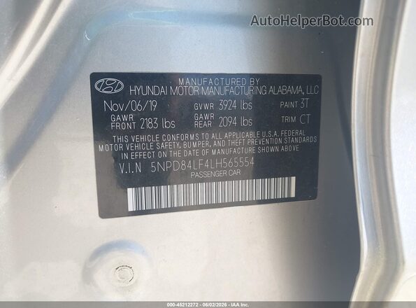 5NPD84LF4LH565554 2020 HYUNDAI ELANTRA Silver Շարժիչի բաժամունքի տեսք