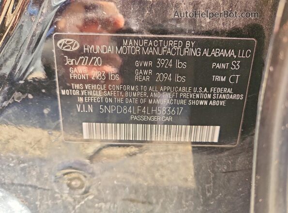 5NPD84LF4LH583617 2020 HYUNDAI ELANTRA Black Engine compartment view