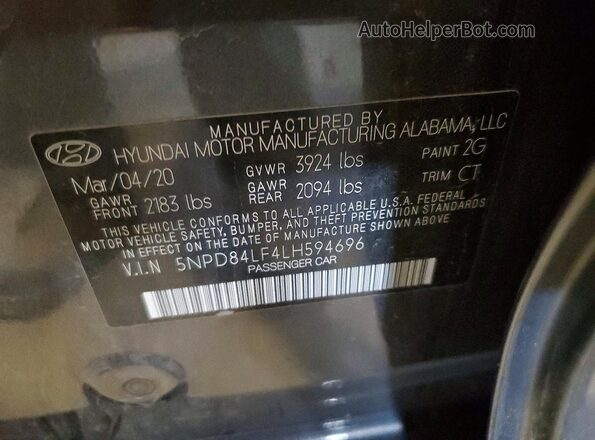 5NPD84LF4LH594696 2020 HYUNDAI ELANTRA Gray ძრავის განყოფილების ხედი