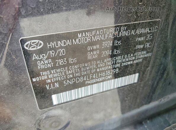 5NPD84LF4LH618298 2020 HYUNDAI ELANTRA Серый 
