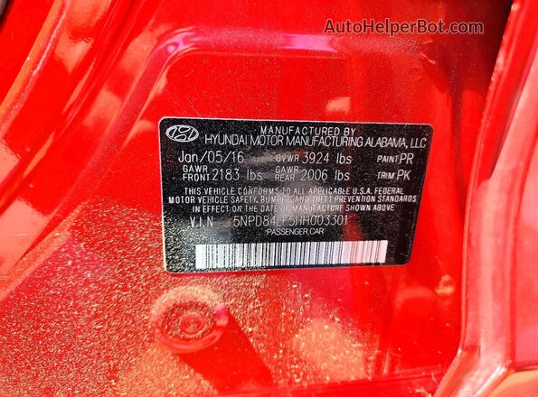 5NPD84LF5HH003301 2017 HYUNDAI ELANTRA Red Vista del compartimento del motor