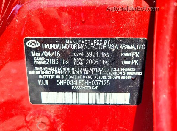 5NPD84LF5HH037125 2017 HYUNDAI ELANTRA Красный Вид подкапотного пространства