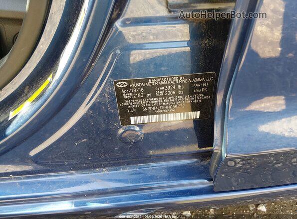 5NPD84LF5HH059772 2017 HYUNDAI ELANTRA Blue Շարժիչի բաժամունքի տեսք