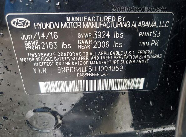 5NPD84LF5HH094859 2017 HYUNDAI ELANTRA Black 