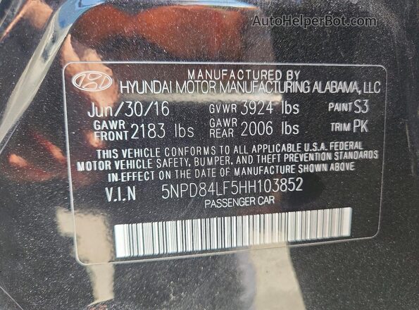 5NPD84LF5HH103852 2017 HYUNDAI ELANTRA Черный Вид наклейки с VIN-кодом