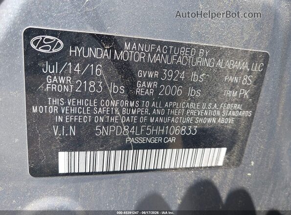 5NPD84LF5HH106833 2017 HYUNDAI ELANTRA Серебряный Вид подкапотного пространства