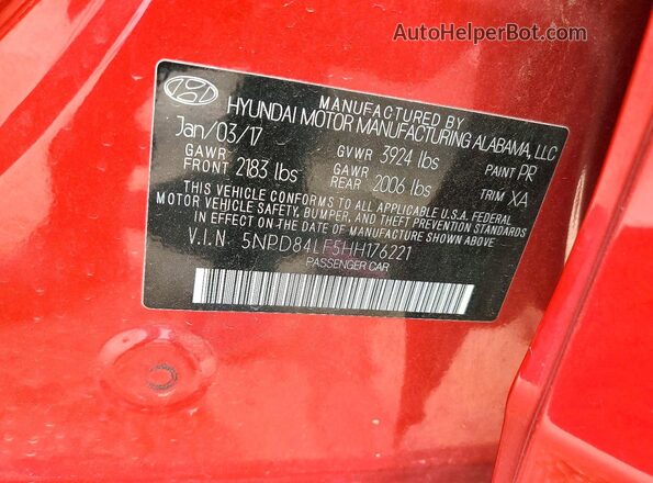 5NPD84LF5HH176221 2017 HYUNDAI ELANTRA Red Շարժիչի բաժամունքի տեսք