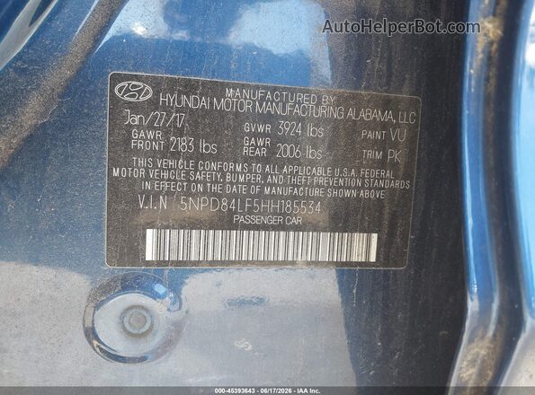 5NPD84LF5HH185534 2017 HYUNDAI ELANTRA Dark Blue Vista del compartimento del motor