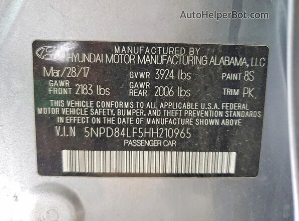 5NPD84LF5HH210965 2017 HYUNDAI ELANTRA Серебряный 