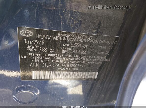 5NPD84LF5JH250100 2018 HYUNDAI ELANTRA Dark Blue Շարժիչի բաժամունքի տեսք