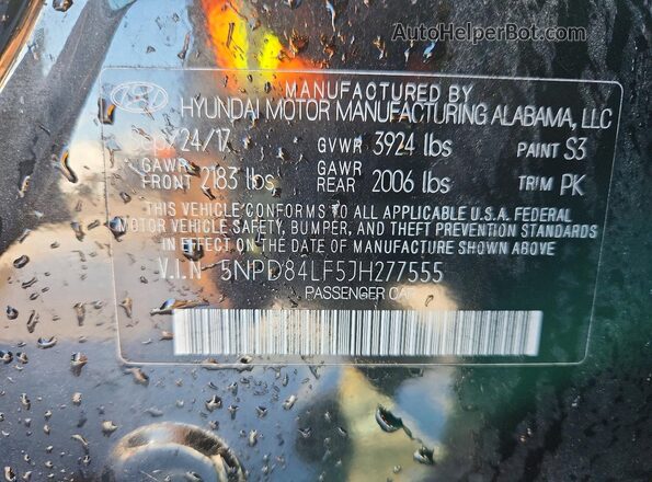 5NPD84LF5JH277555 2018 HYUNDAI ELANTRA Black Вид підкапотного простору