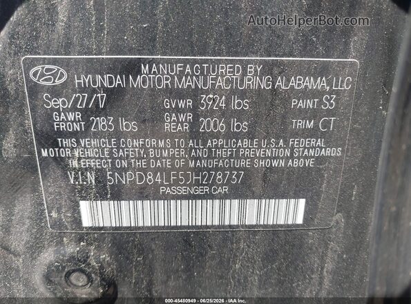 5NPD84LF5JH278737 2018 HYUNDAI ELANTRA Black Vista del compartimento del motor