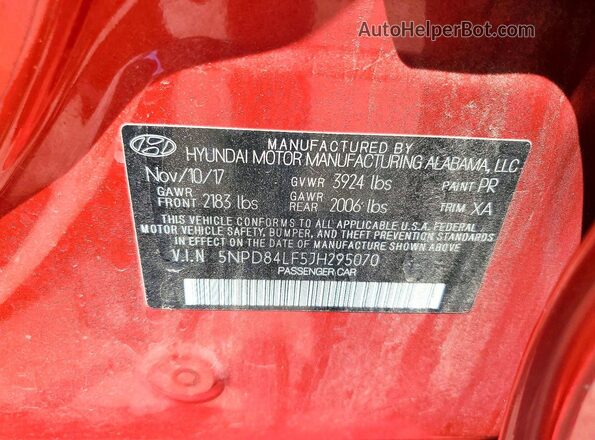 5NPD84LF5JH295070 2018 HYUNDAI ELANTRA Red Շարժիչի բաժամունքի տեսք