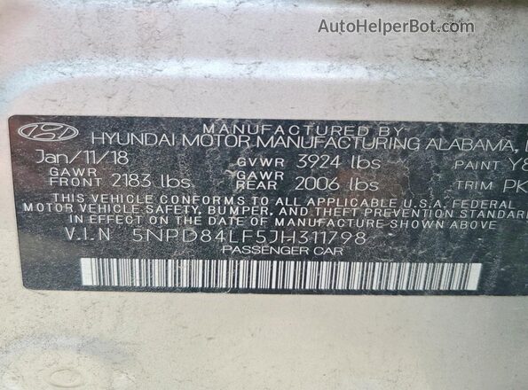 5NPD84LF5JH311798 2018 HYUNDAI ELANTRA Silver Vista del compartimento del motor