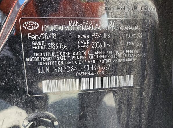 5NPD84LF5JH328827 2018 HYUNDAI ELANTRA Black 