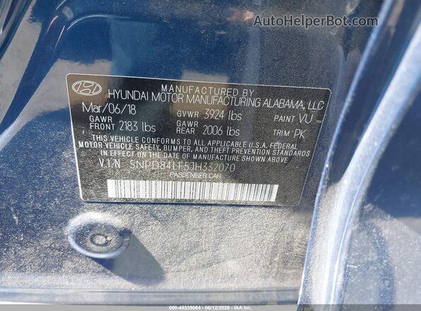 5NPD84LF5JH332070 2018 HYUNDAI ELANTRA Blue Vista del compartimento del motor