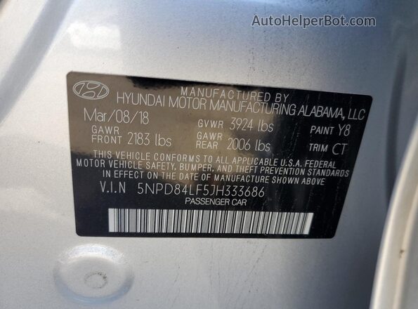 5NPD84LF5JH333686 2018 HYUNDAI ELANTRA Silver Widok komory silnika