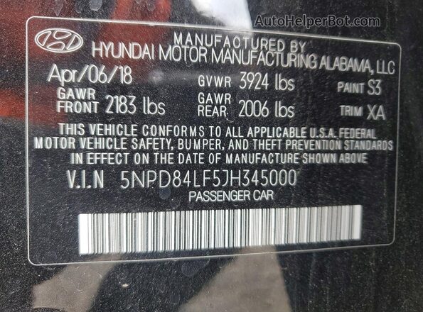 5NPD84LF5JH345000 2018 HYUNDAI ELANTRA Black Вид підкапотного простору