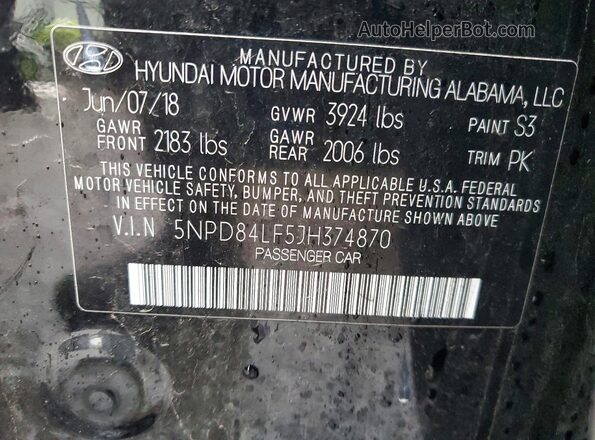 5NPD84LF5JH374870 2018 HYUNDAI ELANTRA Black Engine compartment view
