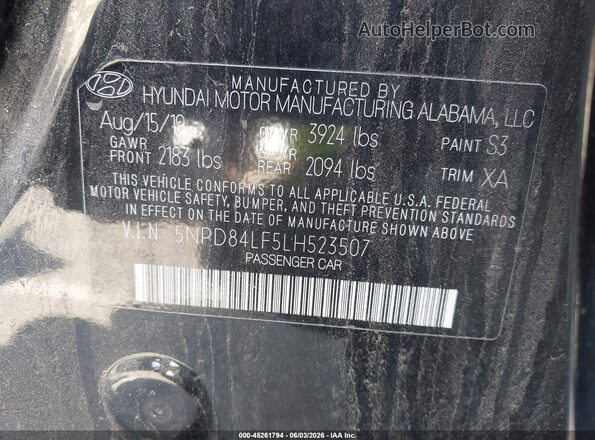 5NPD84LF5LH523507 2020 HYUNDAI ELANTRA Black Widok komory silnika