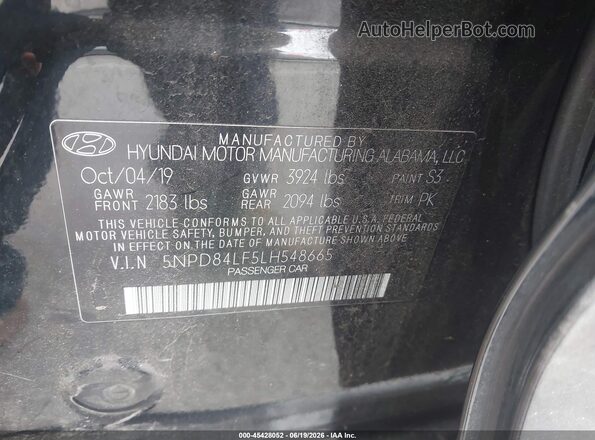 5NPD84LF5LH548665 2020 HYUNDAI ELANTRA Black Engine compartment view