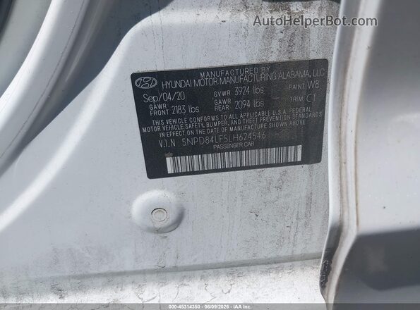 5NPD84LF5LH624546 2020 HYUNDAI ELANTRA White Vista del compartimento del motor