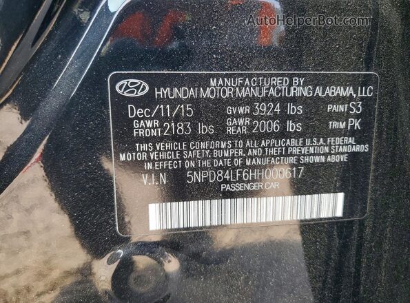5NPD84LF6HH000617 2017 HYUNDAI ELANTRA Black Widok naklejki z numerem VIN