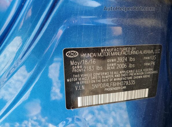 5NPD84LF6HH079335 2017 HYUNDAI ELANTRA Blue Engine compartment view