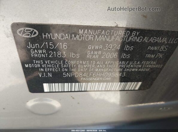 5NPD84LF6HH095843 2017 HYUNDAI ELANTRA Silver Vista del compartimento del motor