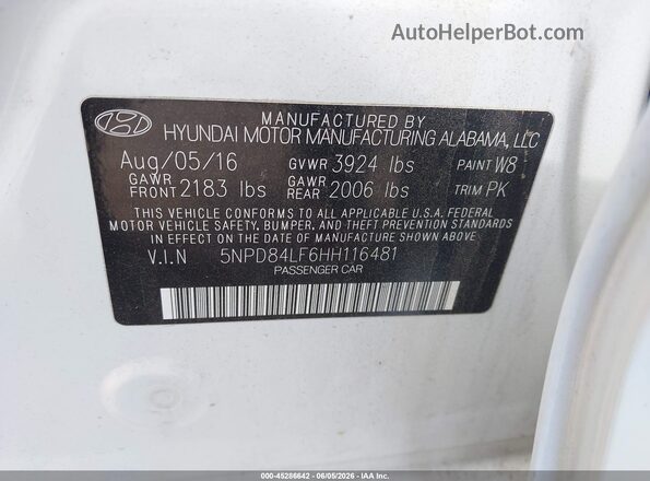 5NPD84LF6HH116481 2017 HYUNDAI ELANTRA White Շարժիչի բաժամունքի տեսք