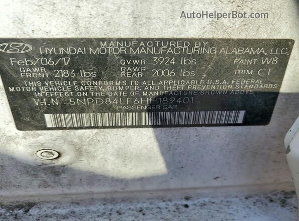 5NPD84LF6HH189401 2017 HYUNDAI ELANTRA White Շարժիչի բաժամունքի տեսք
