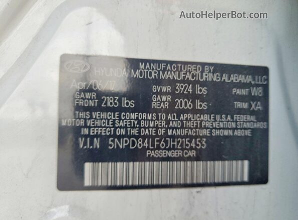 5NPD84LF6JH215453 2018 HYUNDAI ELANTRA White Engine compartment view