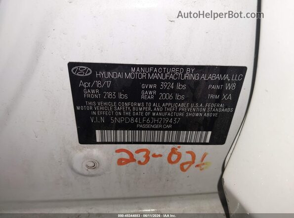 5NPD84LF6JH219437 2018 HYUNDAI ELANTRA White Вид підкапотного простору