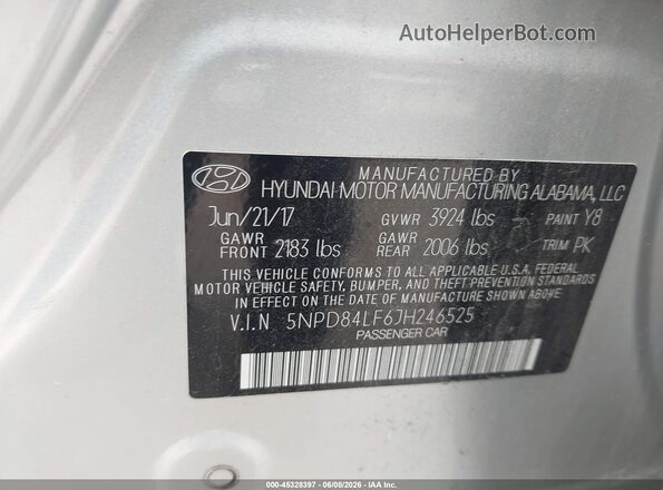 5NPD84LF6JH246525 2018 HYUNDAI ELANTRA Silver Engine compartment view
