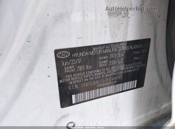 5NPD84LF6JH246945 2018 HYUNDAI ELANTRA White Vista del compartimento del motor