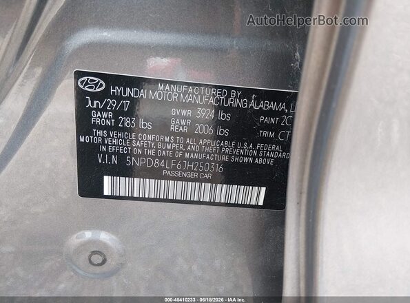 5NPD84LF6JH250316 2018 HYUNDAI ELANTRA Gray Вид підкапотного простору