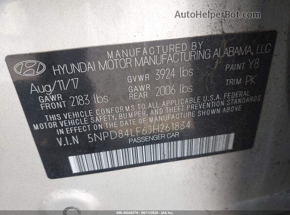 5NPD84LF6JH261834 2018 HYUNDAI ELANTRA Серебряный Вид подкапотного пространства
