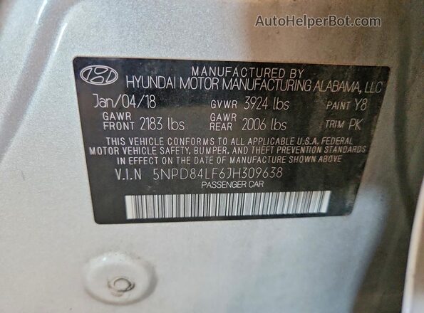 5NPD84LF6JH309638 2018 HYUNDAI ELANTRA Серебряный Вид подкапотного пространства