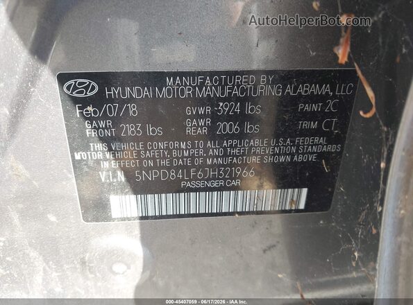 5NPD84LF6JH321966 2018 HYUNDAI ELANTRA Gray 